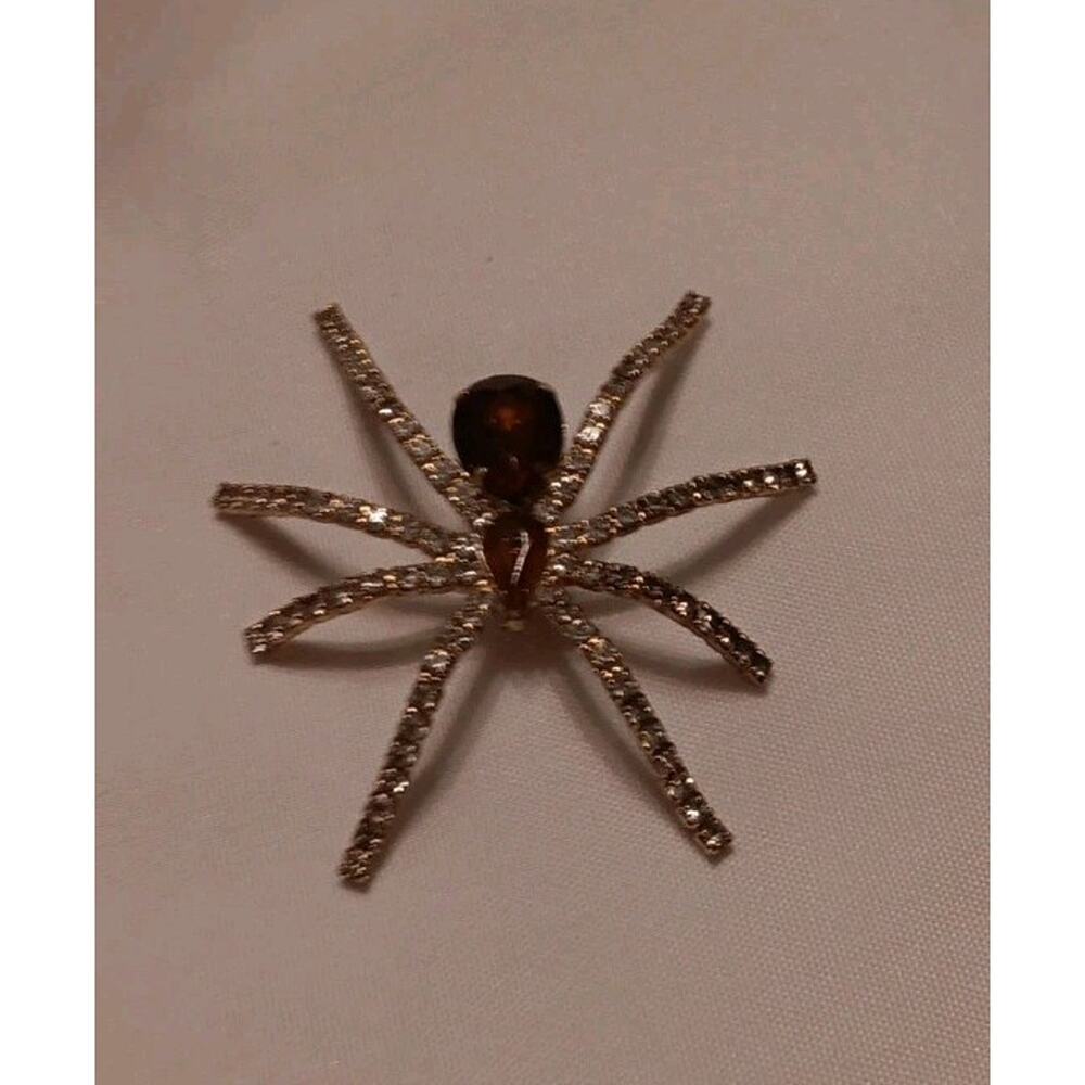 Vintage IVANA Brown Rhinestone SPIDER Brooch / Pendant 2" x 2 1/4" MINT